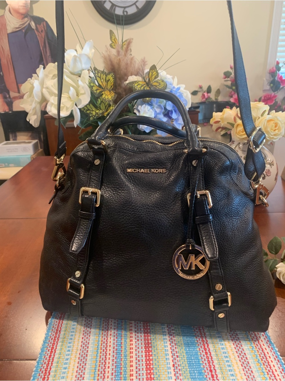 Michael Kors Large Black Leather Satchel with Gold Hardware - Picture 3 of 13